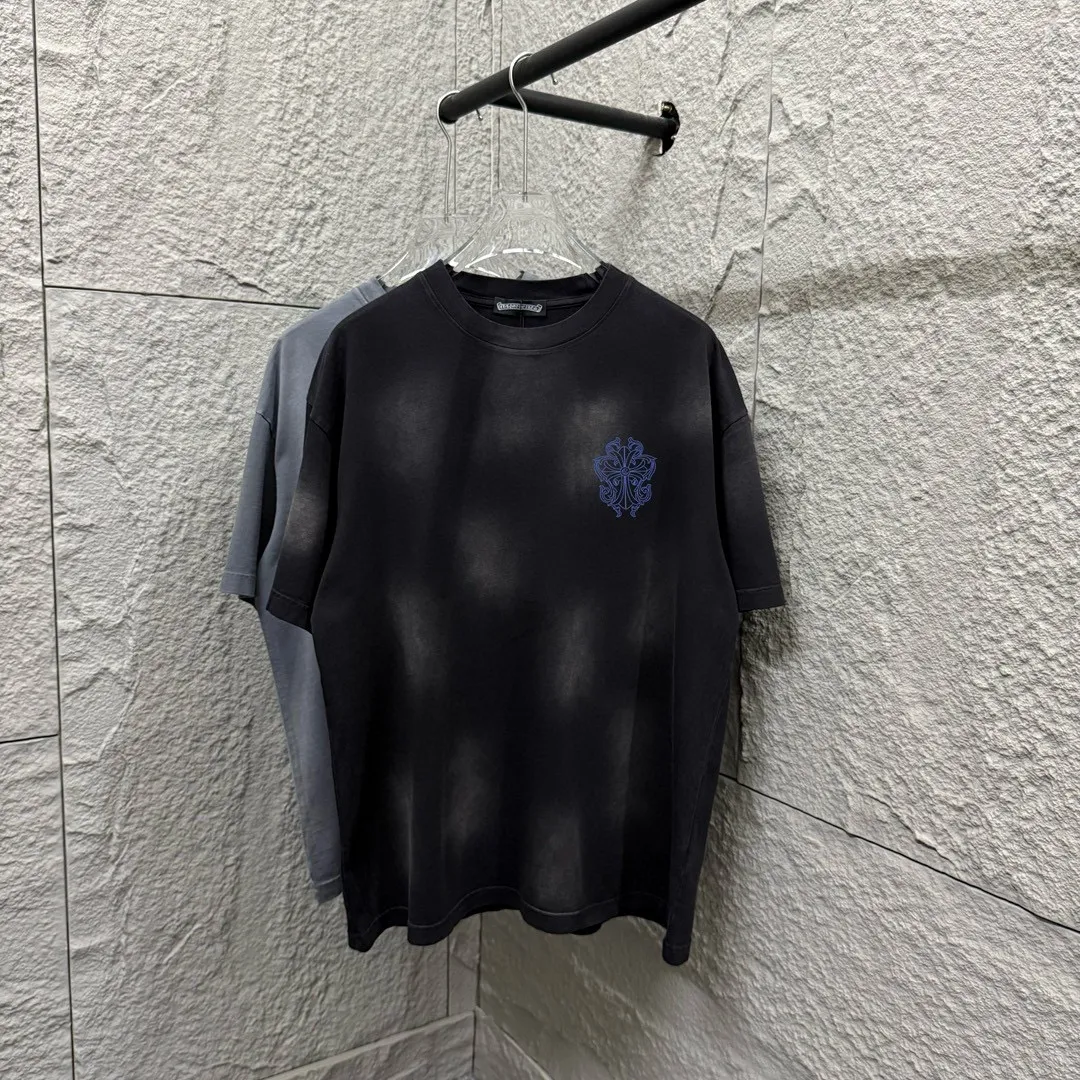 🅿️190 CH Crow* Heart 2025 Summer New Style Heavy pickling with gradient distressing Chest logo Classic printing Customized fabric Short-sleeved T-shirt Unisex Size: S M L